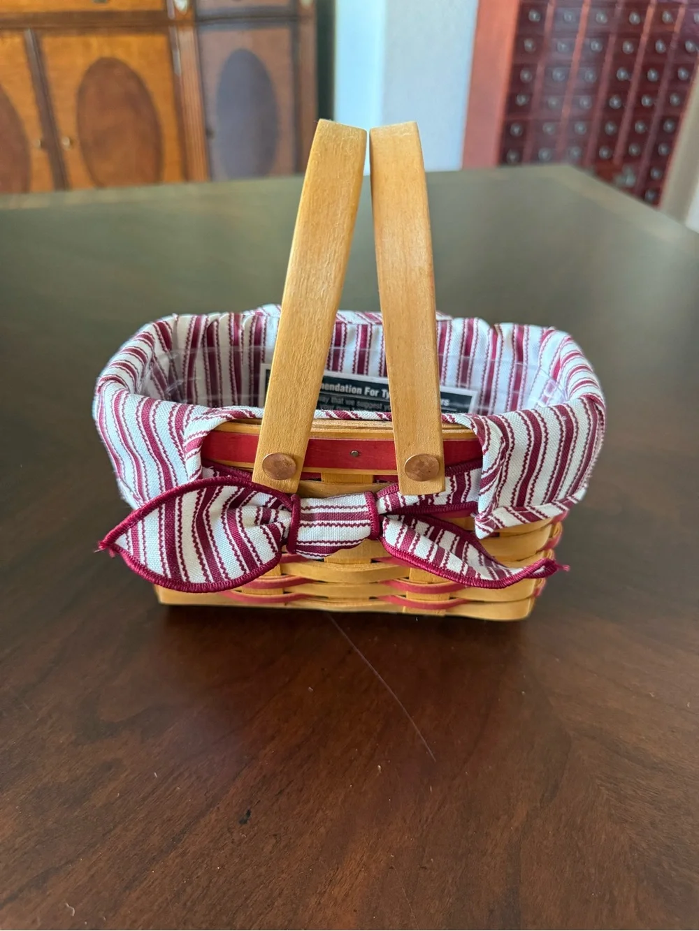 Striped Red and White Longerberger Basket with Bow Accent